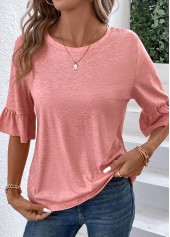 Button Round Neck Pink T Shirt