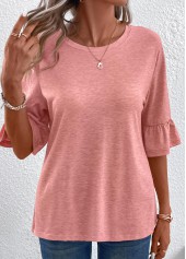 Button Round Neck Pink T Shirt