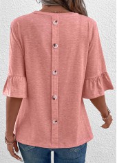 Button Round Neck Pink T Shirt