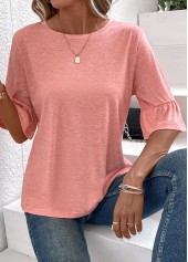 Button Round Neck Pink T Shirt