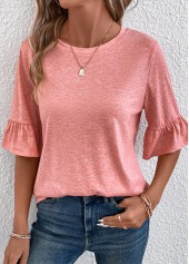 Button Round Neck Pink T Shirt