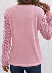 Lace Round Neck Long Sleeve Pink T Shirt