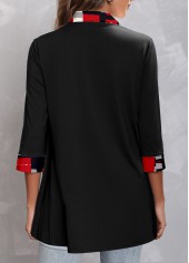 Geometric Print Fake 2in1 Black Shirt Collar Blouse