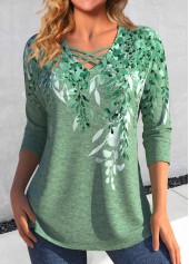 Plants Print Criss Cross Green T Shirt
