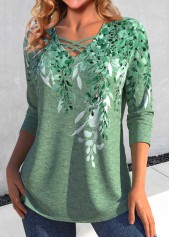 Plants Print Criss Cross Green T Shirt