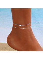 Silvery White Layered Heart Design Anklet