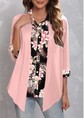 Floral Print Fake 2in1 Light Pink Blouse