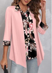 Floral Print Fake 2in1 Light Pink Blouse