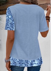 Dusty Blue Asymmetrical Neck Sequin Blouse