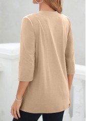 Floral Print Light Coffee Fake Two Piece Twinset