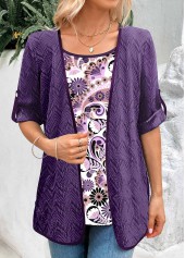 Paisley Print Fake 2in1 Dark Purple Blouse