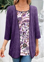 Paisley Print Fake 2in1 Dark Purple Blouse