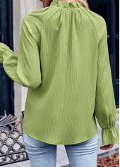 Avocado Green Stand Collar Long Sleeve Ruched Blouse