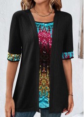 Black Short Sleeve Square Neck Fake Two Piece Twinset