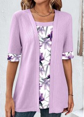 Light Purple Patchwork Plus Size Fake Two Piece Twinset