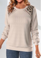 Leopard Patchwork Light Camel Round Neck Sweatshirt