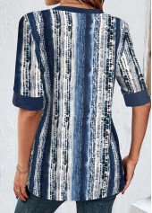 Geometric Print Fake 2in1 Navy T Shirt