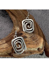 Geometric Square Detail Silver Alloy Earrings