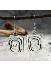 Geometric Square Detail Silver Alloy Earrings