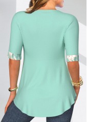 Floral Print Patchwork Mint Green Fake Two Piece Twinset