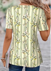 Floral Print Patchwork Light Green T Shirt