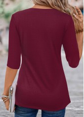 Plaid Circular Ring Wine Red T Shirt