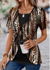 Leopard Fake 2in1 Dark Coffee T Shirt