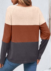 Round Neck Button Dark Coffee T Shirt