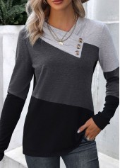 Dark Grey Marl Asymmetrical Neck Patchwork T Shirt