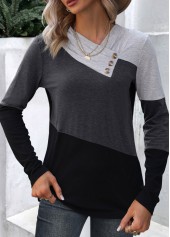 Dark Grey Marl Asymmetrical Neck Patchwork T Shirt