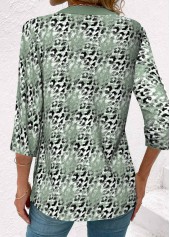 Leopard Sage Green 3/4 Sleeve Fake Two Piece Twinset