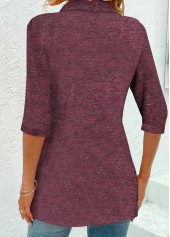 Plaid Eyelet Deep Red Shirt Collar Blouse