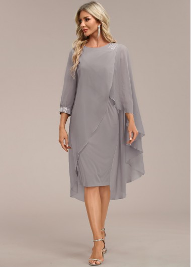 Zipper Back Asymmetry Grey Round Neck Dress 40$