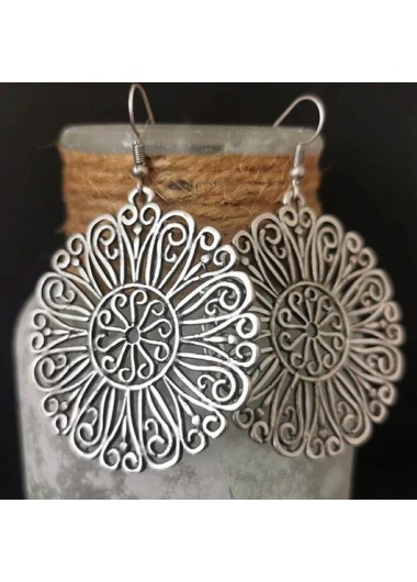 Hollow Alloy Floral Design Silvery White Earrings product
