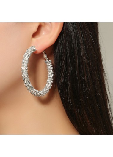 Rhinestone Alloy Silvery White Round Earrings product