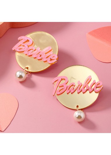 Pearl Letter Detail Pink Round Earrings