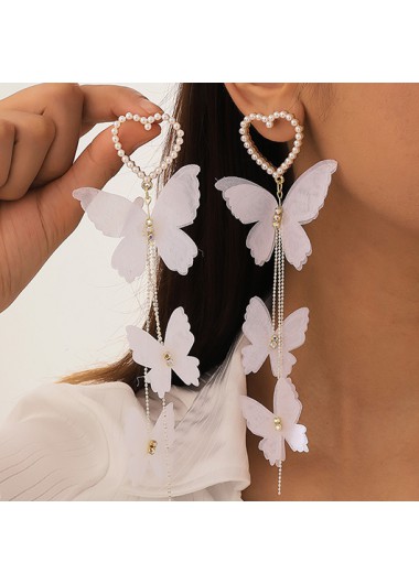 Pearl Heart Silvery White Butterfly Earrings product