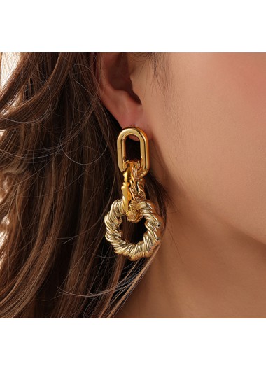 Twisted Design Golden Round Metal Earrings