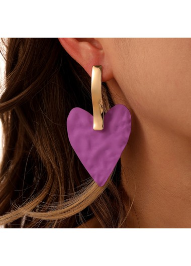 Geometric Deatail Purple Heart Metal Earrings