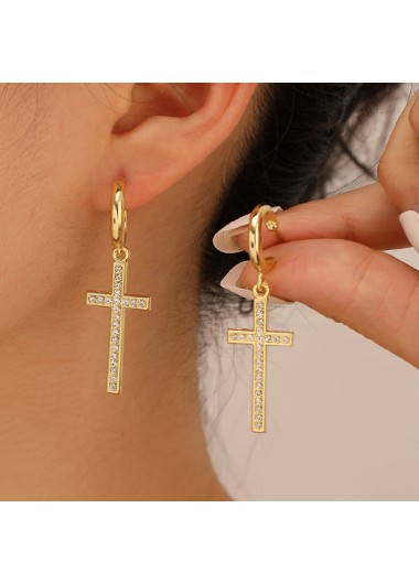Gold Cross Rhinestone Detail Alloy Earrings product