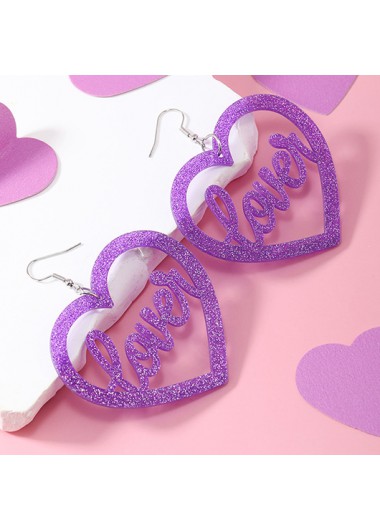 Letter Detail Shinning Purple Heart Earrings product