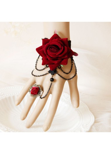 Lace Chain Detail Red Rose Bracelet