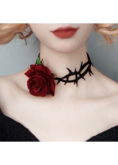 Halloween Design Tie Red Rose Necklace
