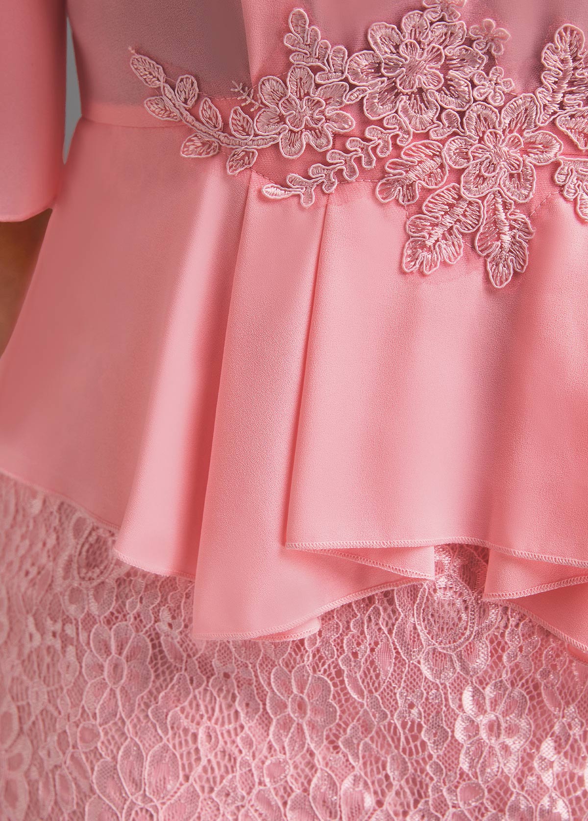 Light Pink Round Neck Lace Bodycon Dress
