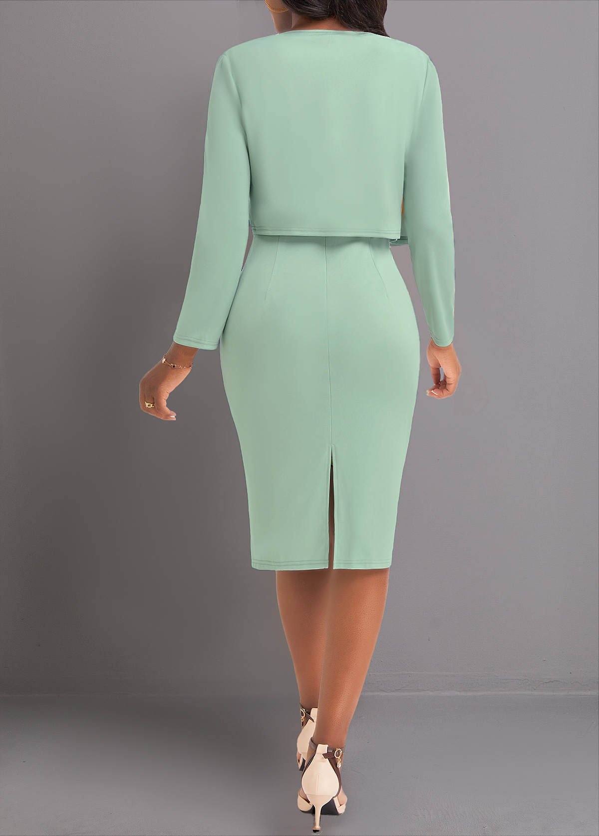 Plus Size Sage Green Two Piece Geometric Print Dress