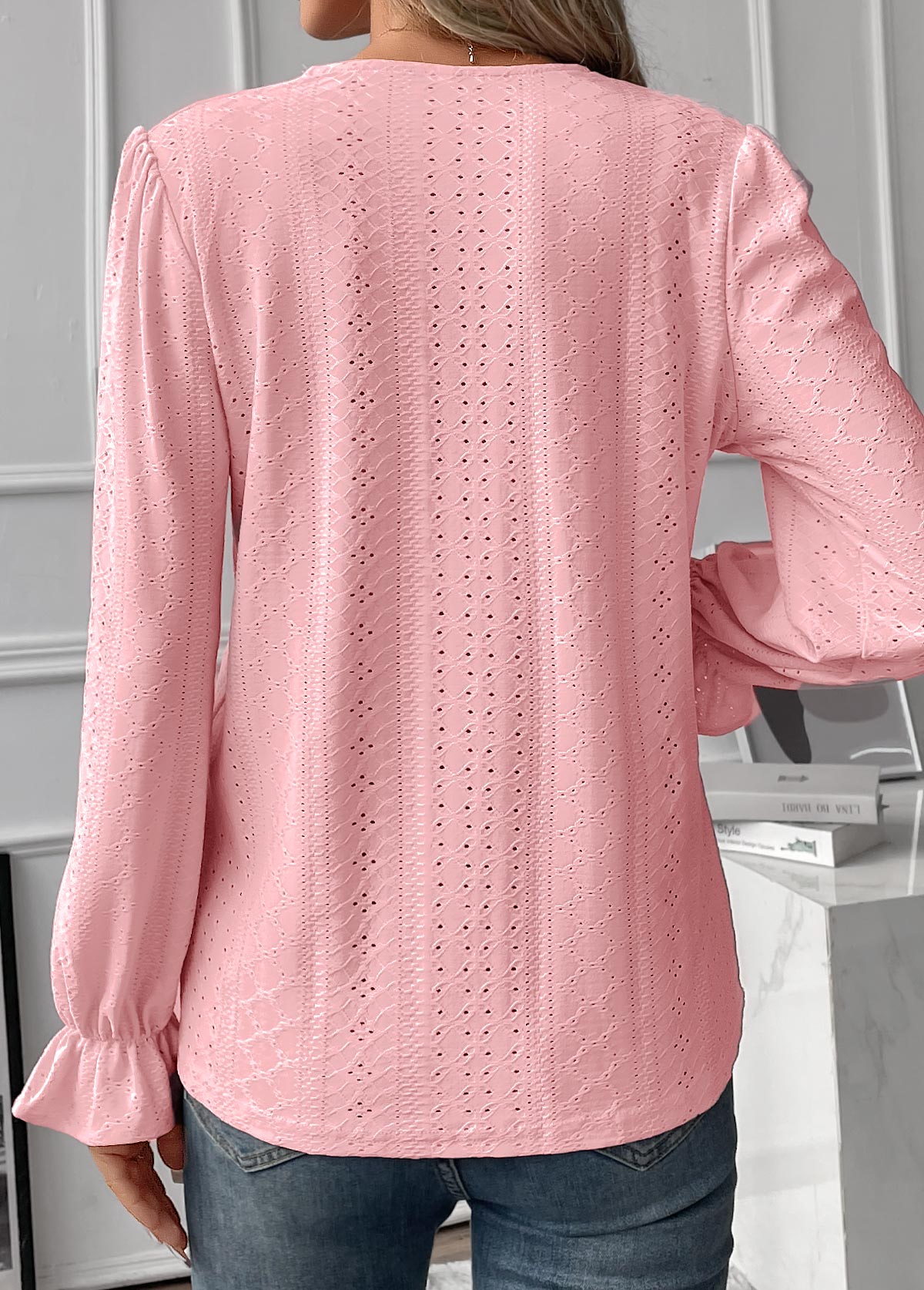 Light Pink V Neck Patchwork T Shirt