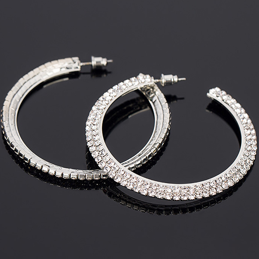 Silvery White Round Hot Drilling Earrings