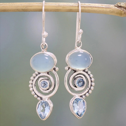 Hot Drilling Alloy Detail Silvery White Earrings