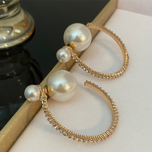 Pearl Design Gold Rhinestone Detail Earrings