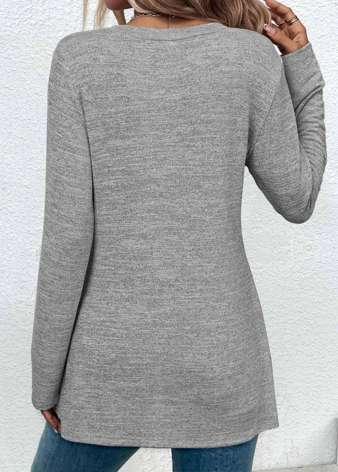 Long Sleeve Asymmetry Grey Round Neck T Shirt